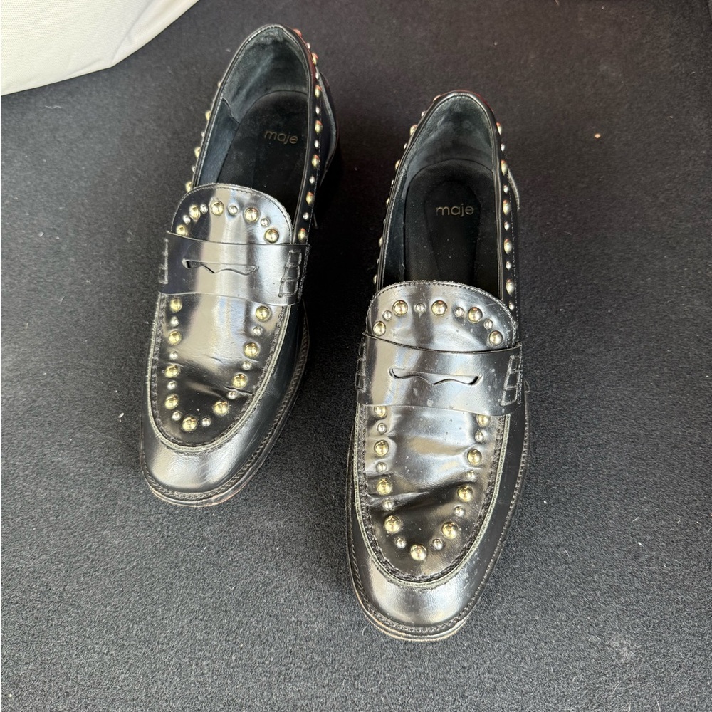 Maje Black Studded Loafers